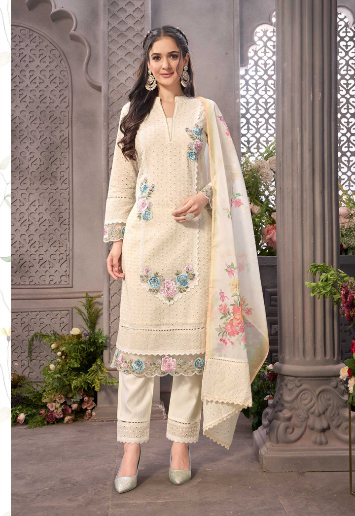 Kalyani Offwhite Schiffli Cotton Suit Set