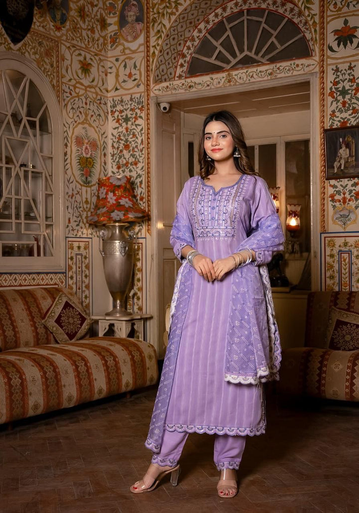 Gunjan Purple Work Cotton Suit Set