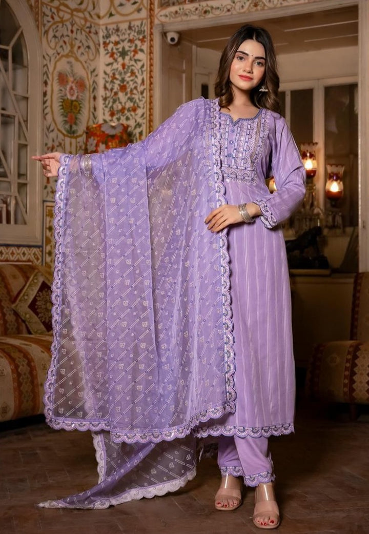 Gunjan Purple Work Cotton Suit Set