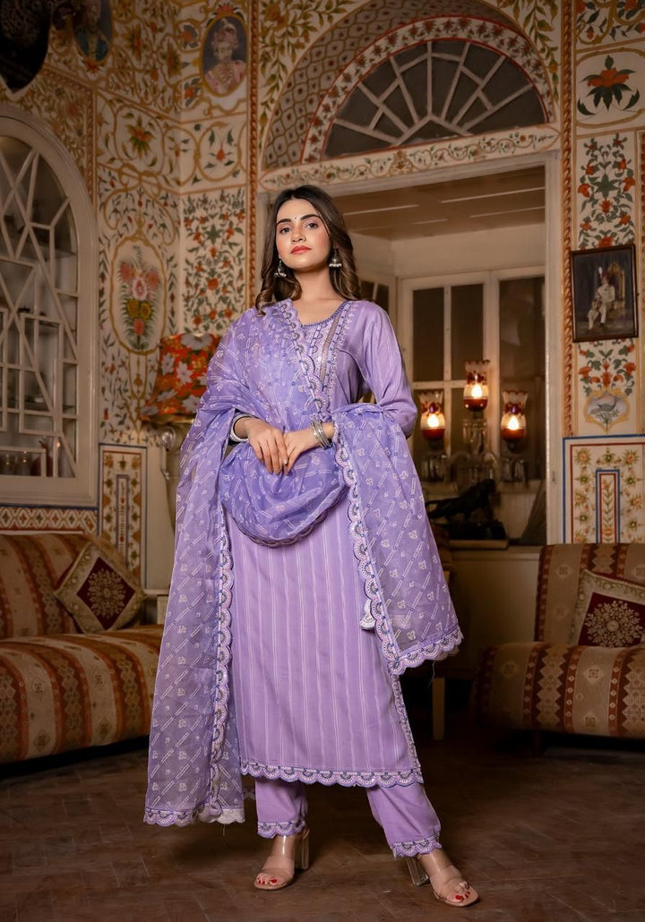 Gunjan Purple Work Cotton Suit Set