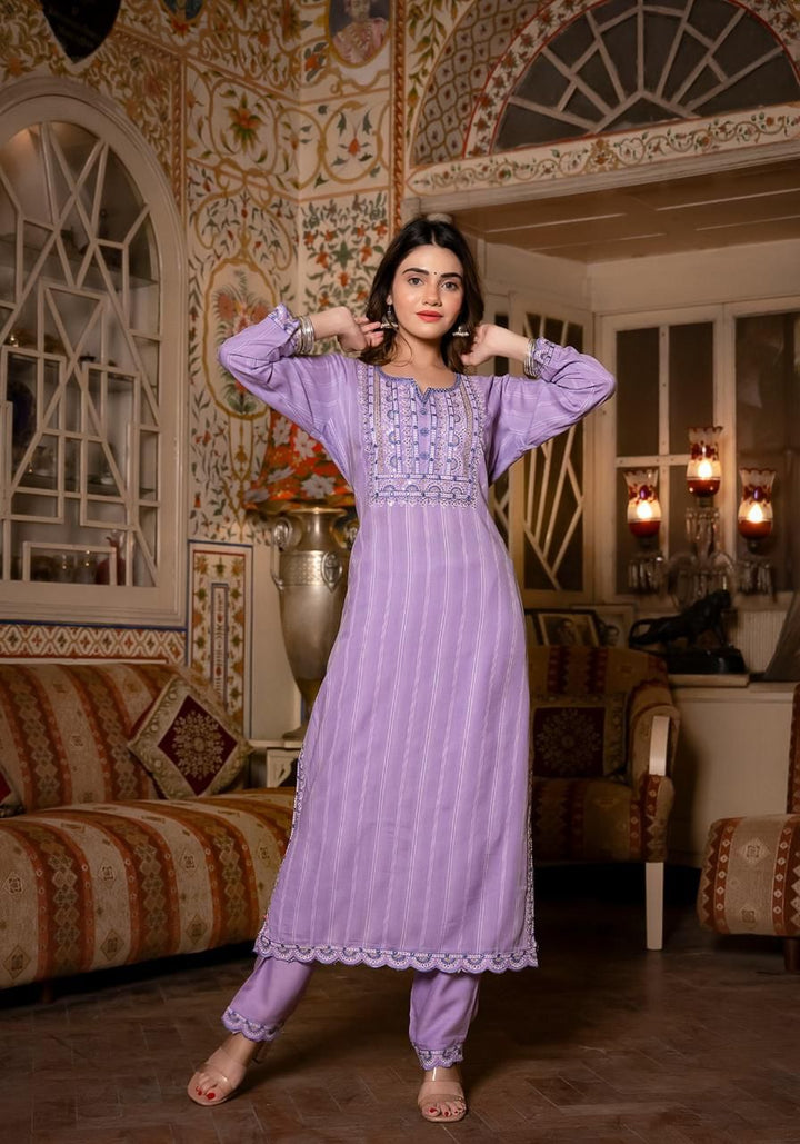 Gunjan Purple Work Cotton Suit Set