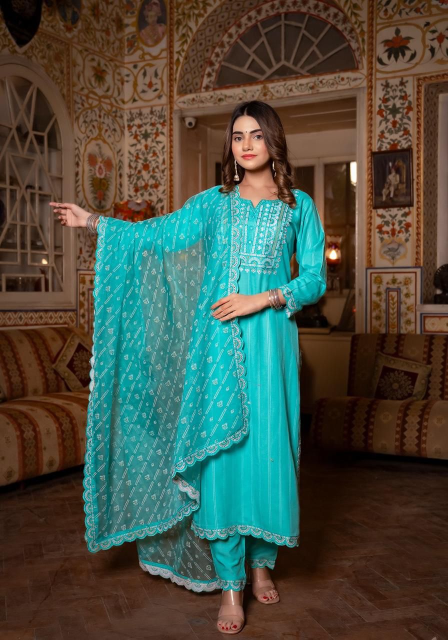 Gunjan Sapphire Work Cotton Suit Set