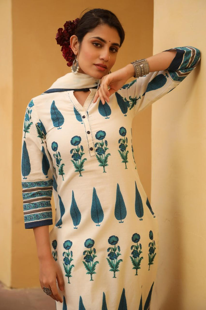 Suman Indigo Print Cotton Suit set