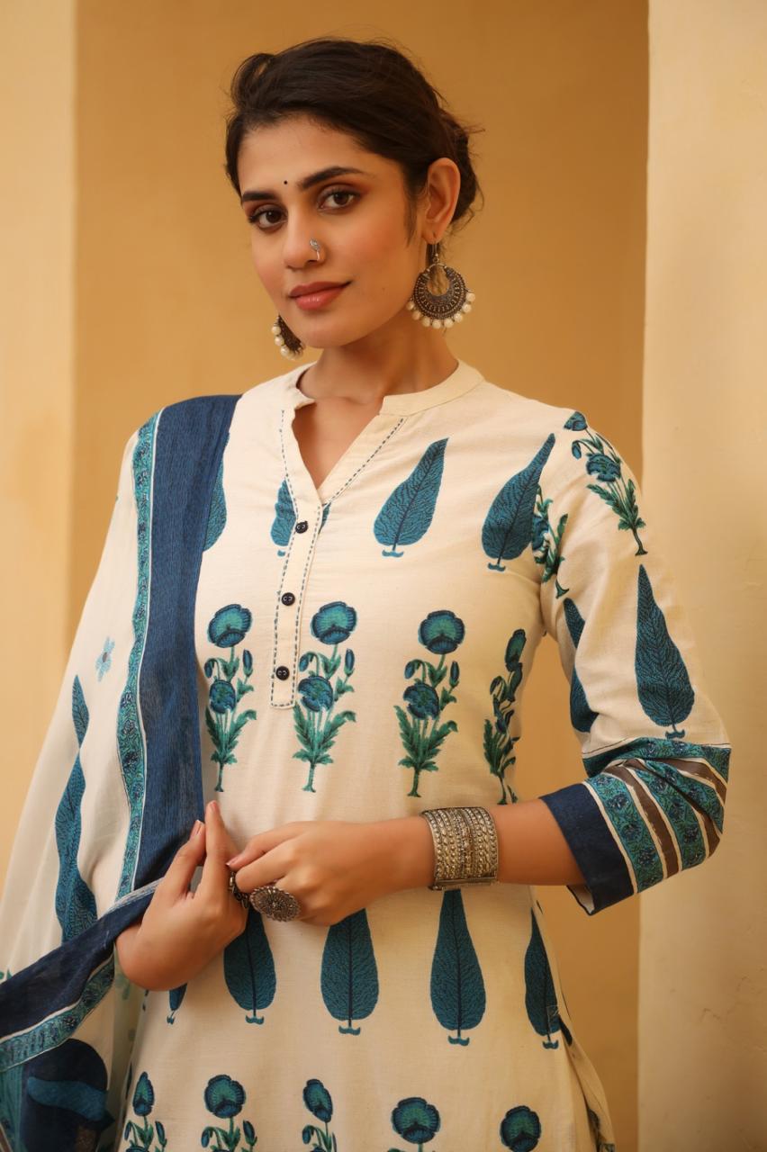 Suman Indigo Print Cotton Suit set