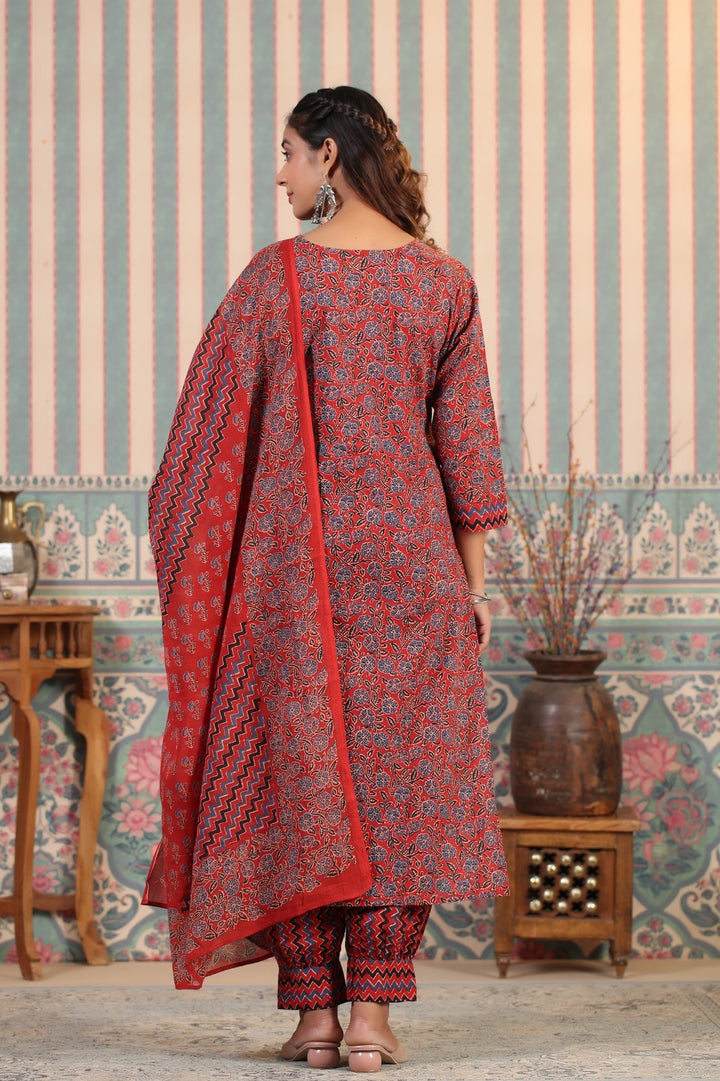 Suman Crimson Printed Cotton Suit Set