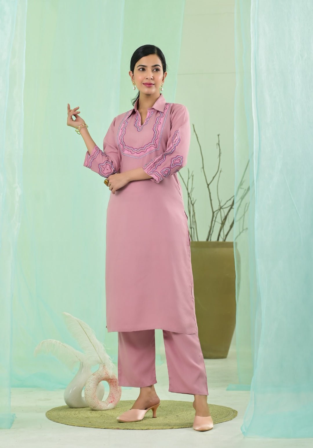 VARTIKA CANDY EMBROIDERED KURTA PANT SET