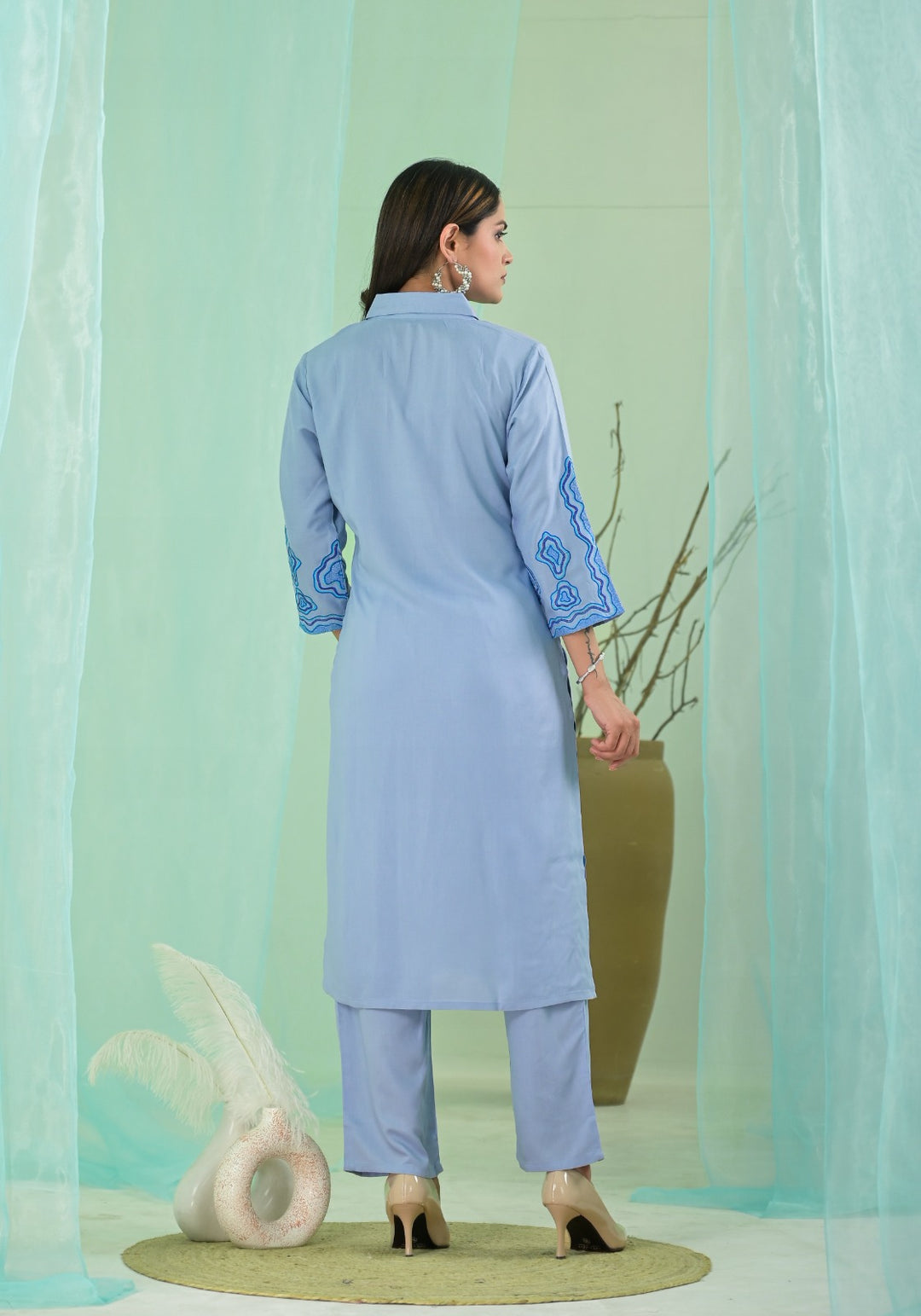 VARTIKA SKY EMBROIDERED KURTA PANT SET