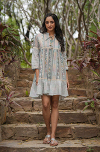 Jasheela Sky Printed Cotton Dress