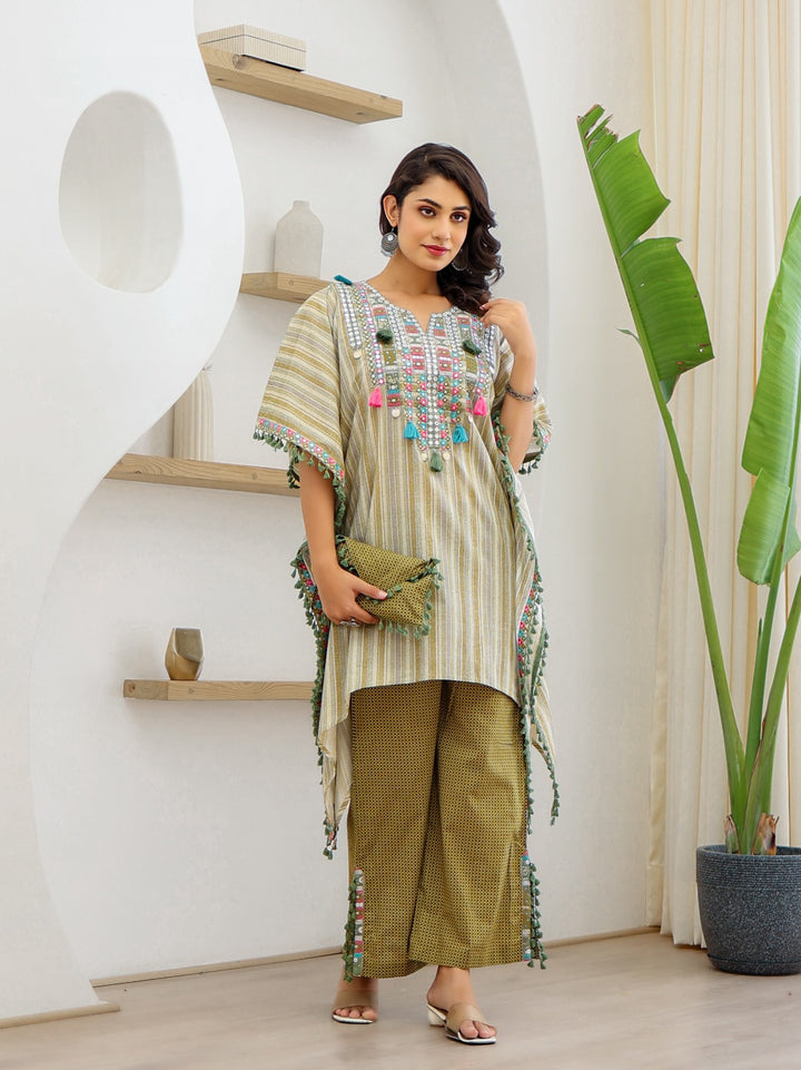 Sheetal Olive Cotton Kaftan Pant Set