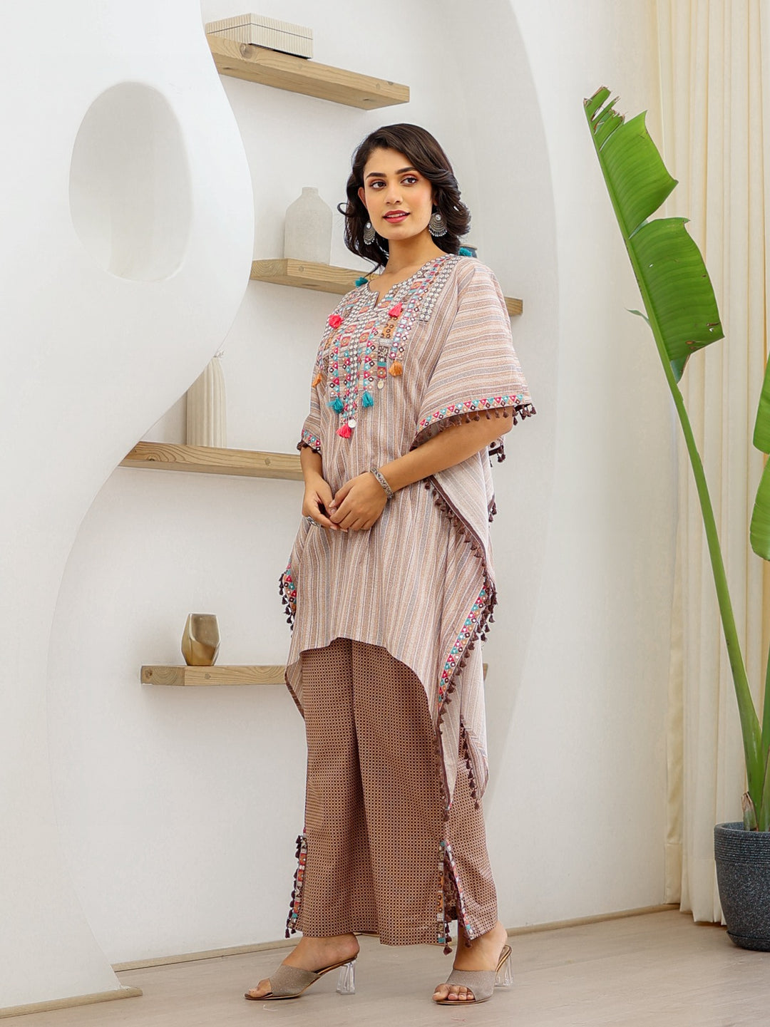 Sheetal Caramel Cotton Kaftan Pant Set