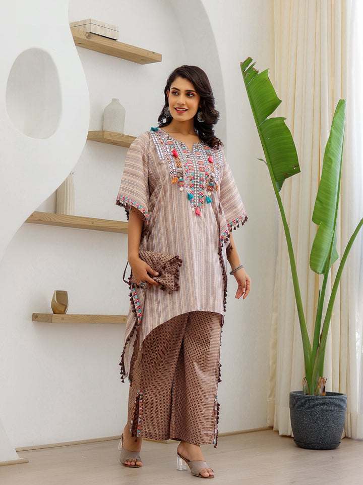 Sheetal Caramel Cotton Kaftan Pant Set