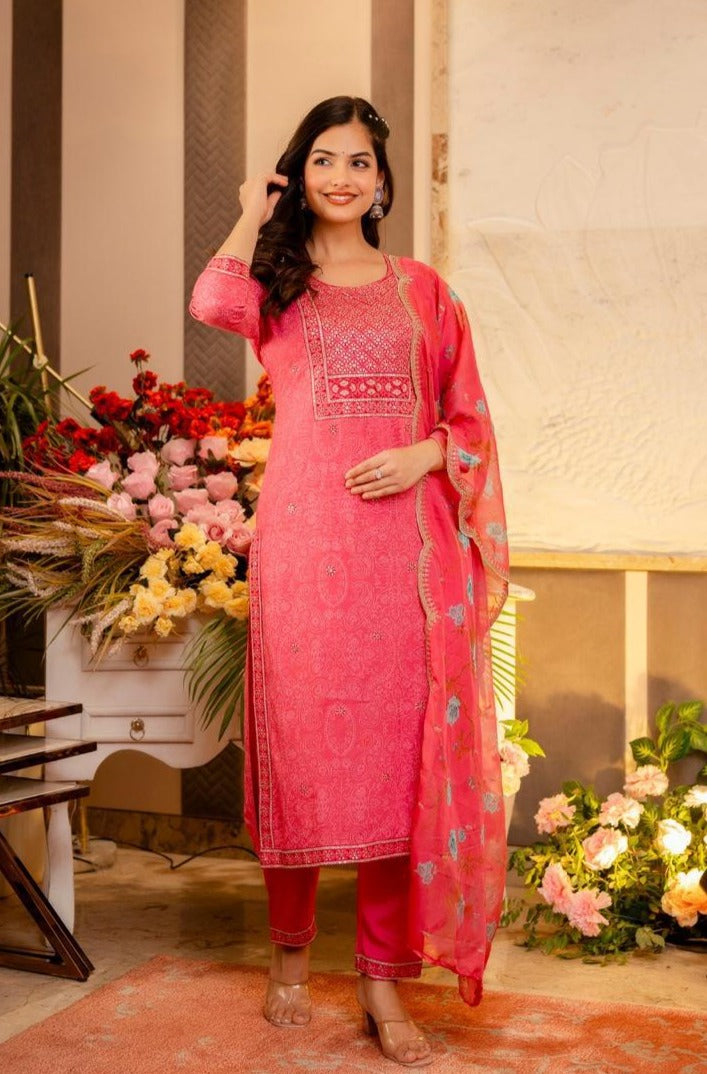 Gunjan Rosewood Cotton Suit Set