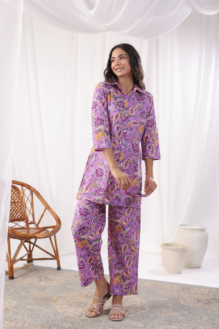 Freya Purple Cotton Co-ord Set