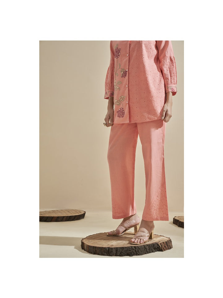 Cleo Salmon Schiffli Cotton Co-ord Set