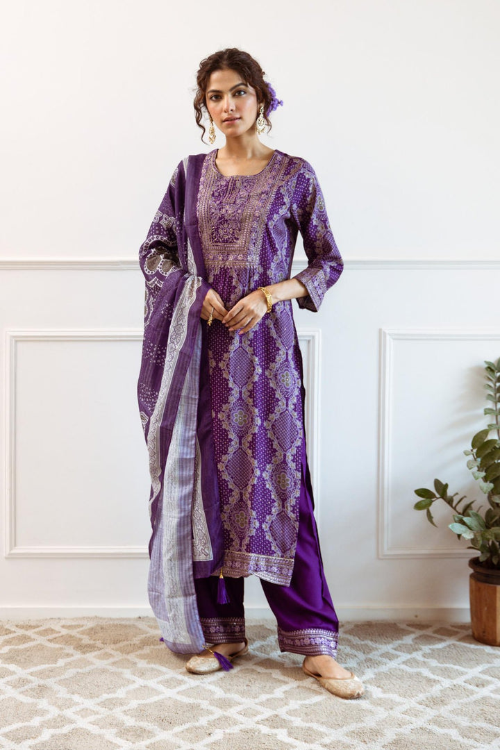 Gauri Purple Full Work Suit Set