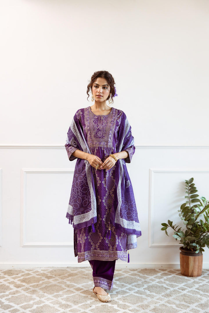 Gauri Purple Full Work Suit Set