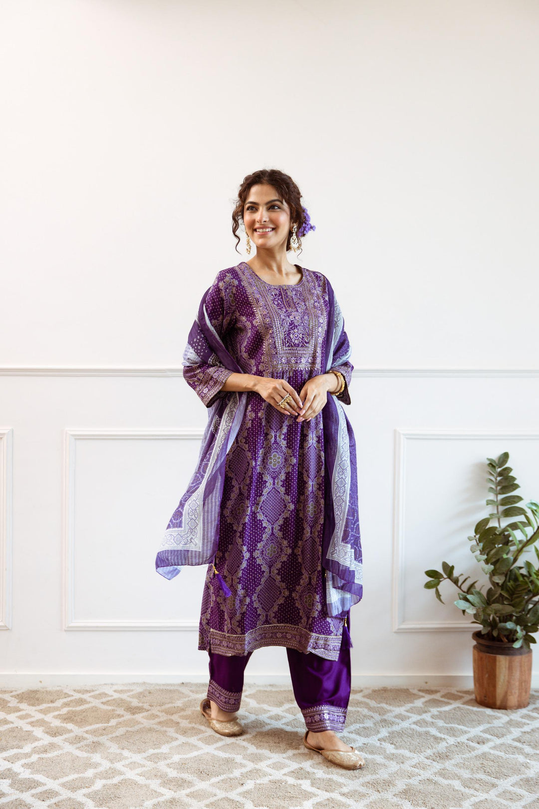 Gauri Purple Full Work Suit Set