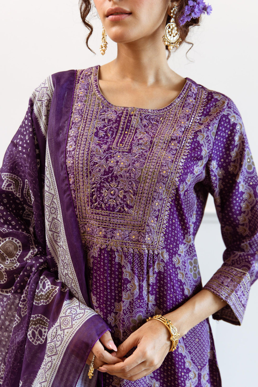 Gauri Purple Full Work Suit Set