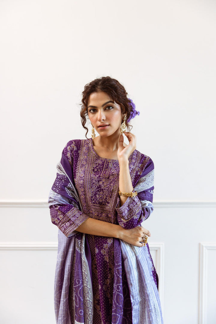 Gauri Purple Full Work Suit Set