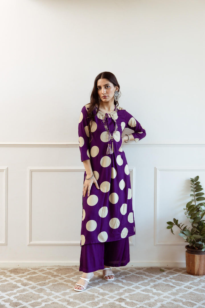 Siya Purple Polka Cotton Kurta Pant Set