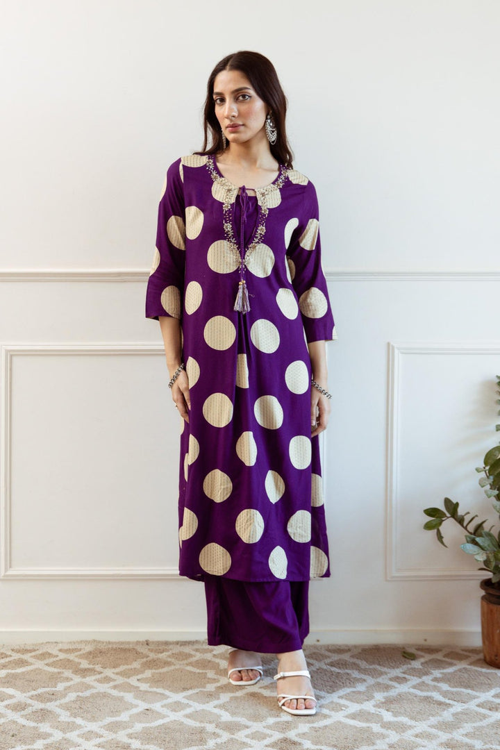 Siya Purple Polka Cotton Kurta Pant Set