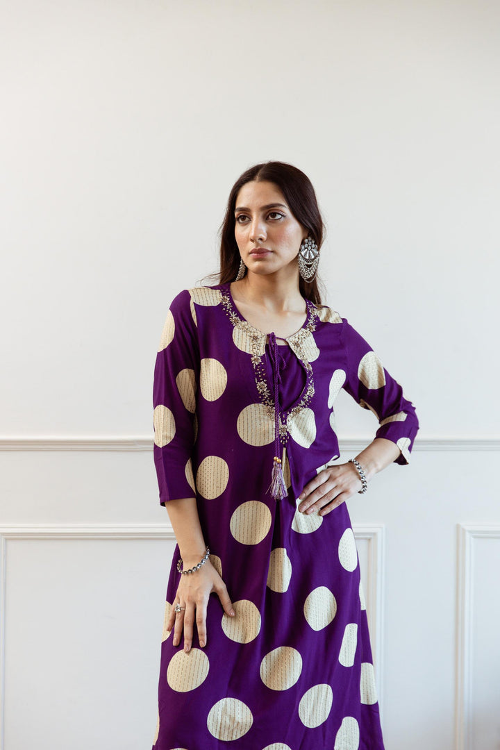 Siya Purple Polka Cotton Kurta Pant Set