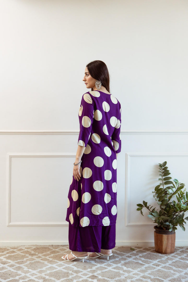 Siya Purple Polka Cotton Kurta Pant Set