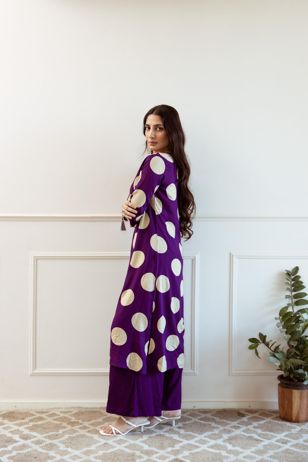 Siya Purple Polka Cotton Kurta Pant Set