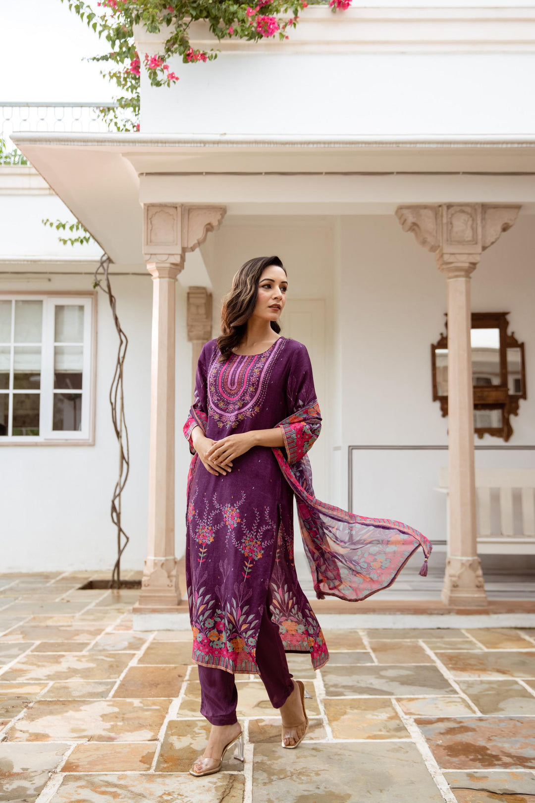 Gauri Orchid Shimmer Work Suit Set