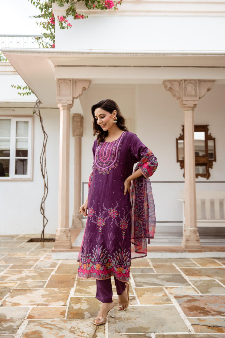 Gauri Orchid Shimmer Work Suit Set