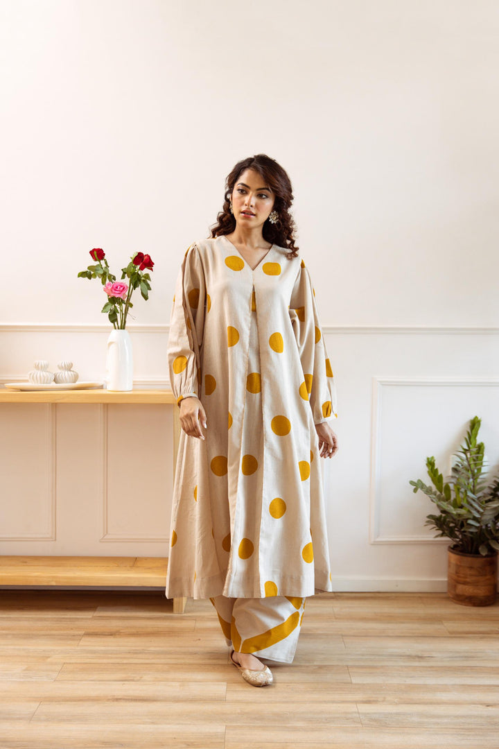 Aruna Sunshine Polka Dot Cotton Kurta Pant Set