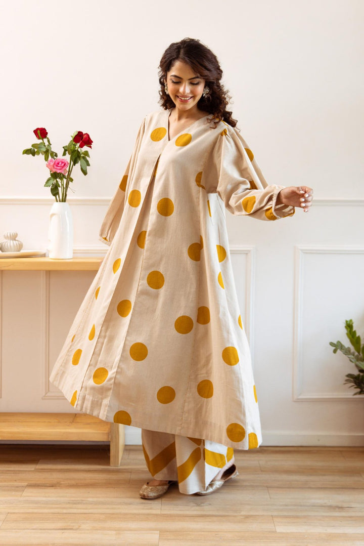 Aruna Sunshine Polka Dot Cotton Kurta Pant Set