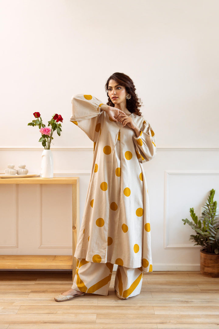 Aruna Sunshine Polka Dot Cotton Kurta Pant Set