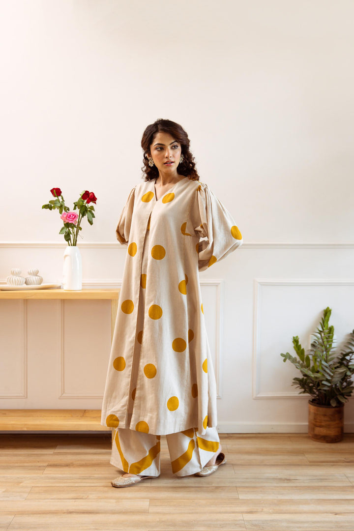 Aruna Sunshine Polka Dot Cotton Kurta Pant Set