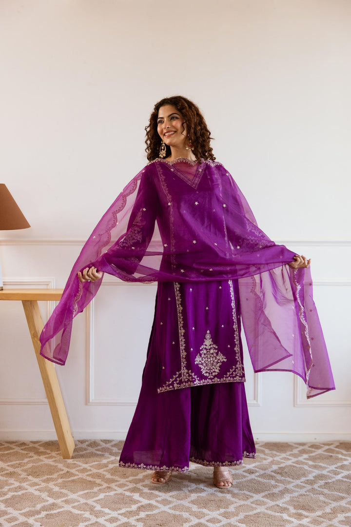 Navdha Purple Full Work Suit Set