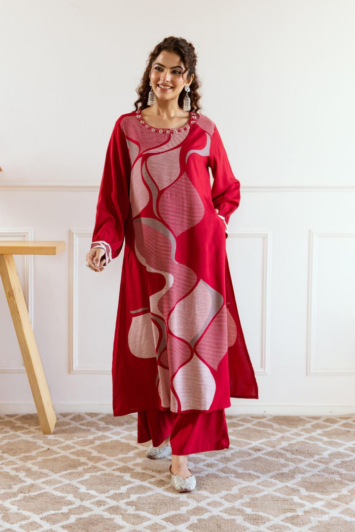 Siya Scarlet Printed Kurta Pant Set