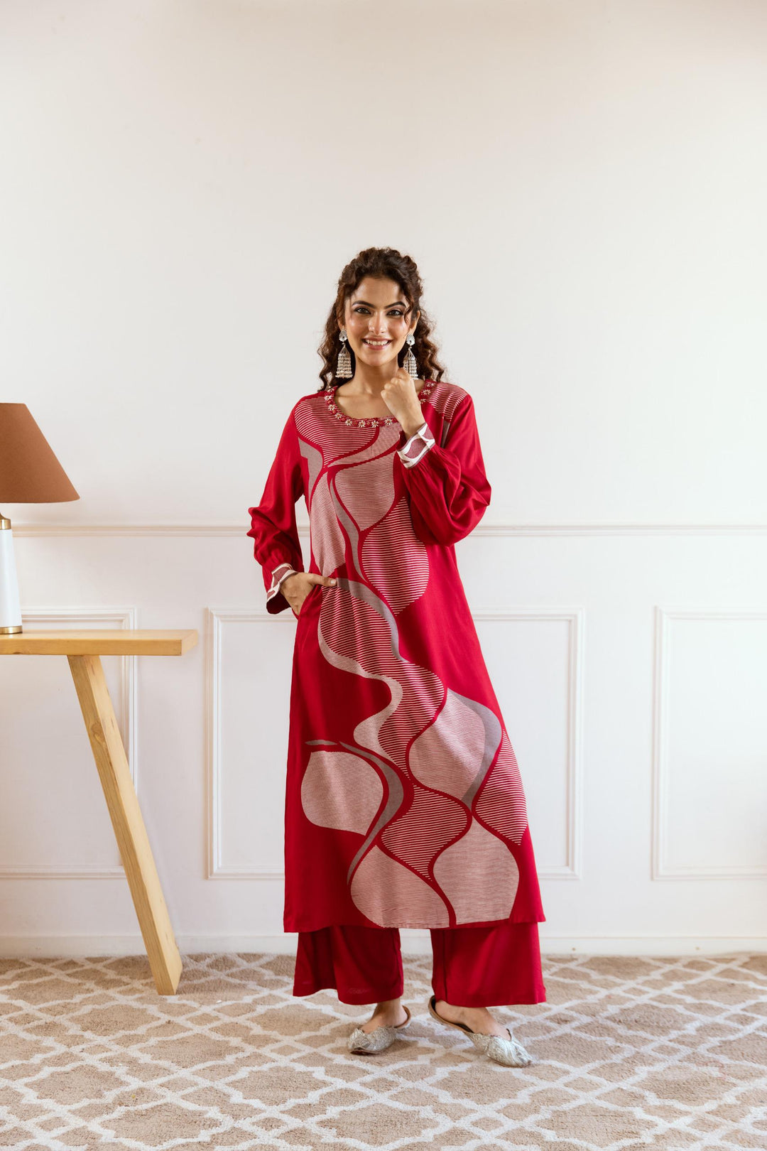 Siya Scarlet Printed Kurta Pant Set