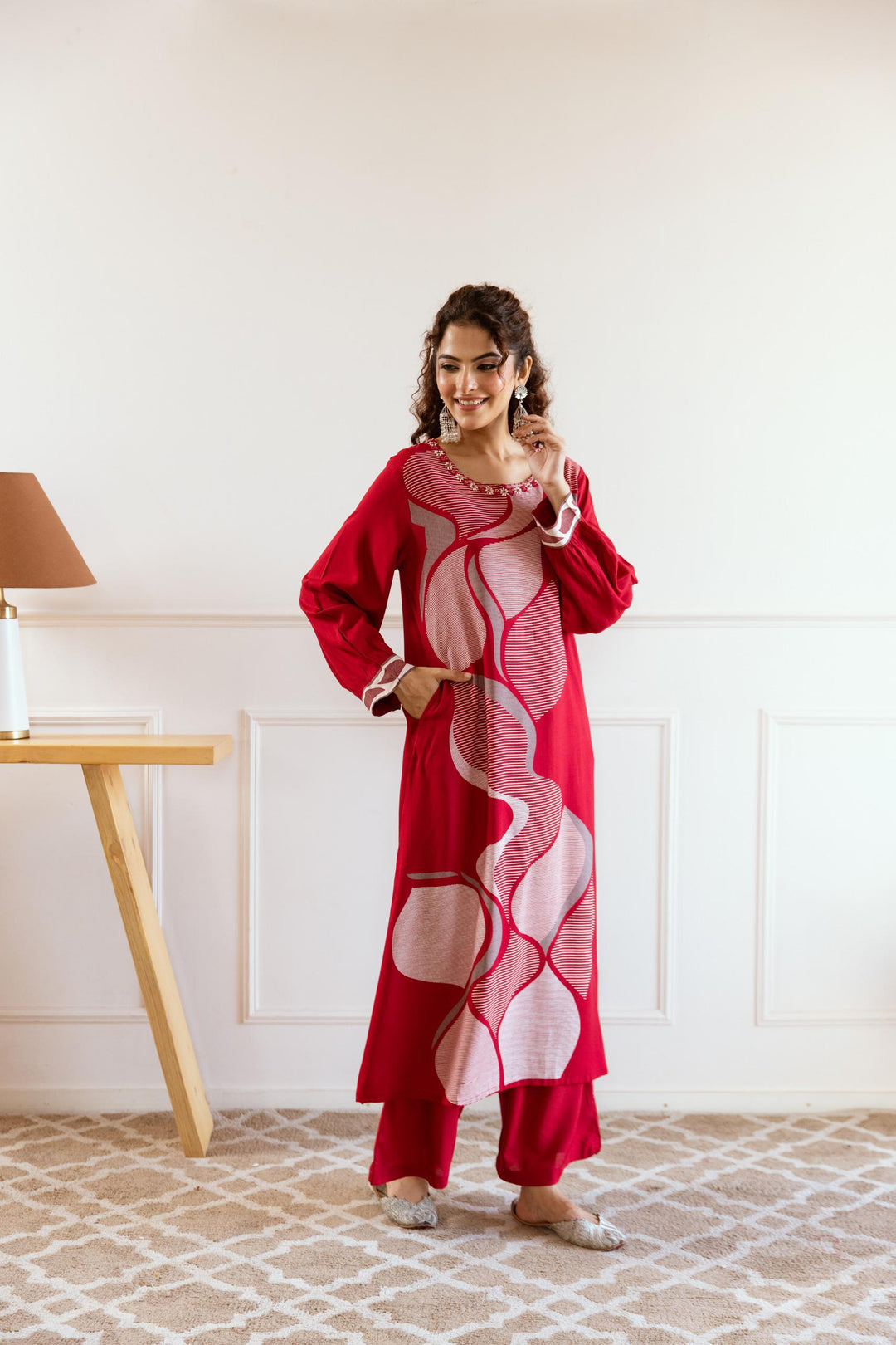 Siya Scarlet Printed Kurta Pant Set