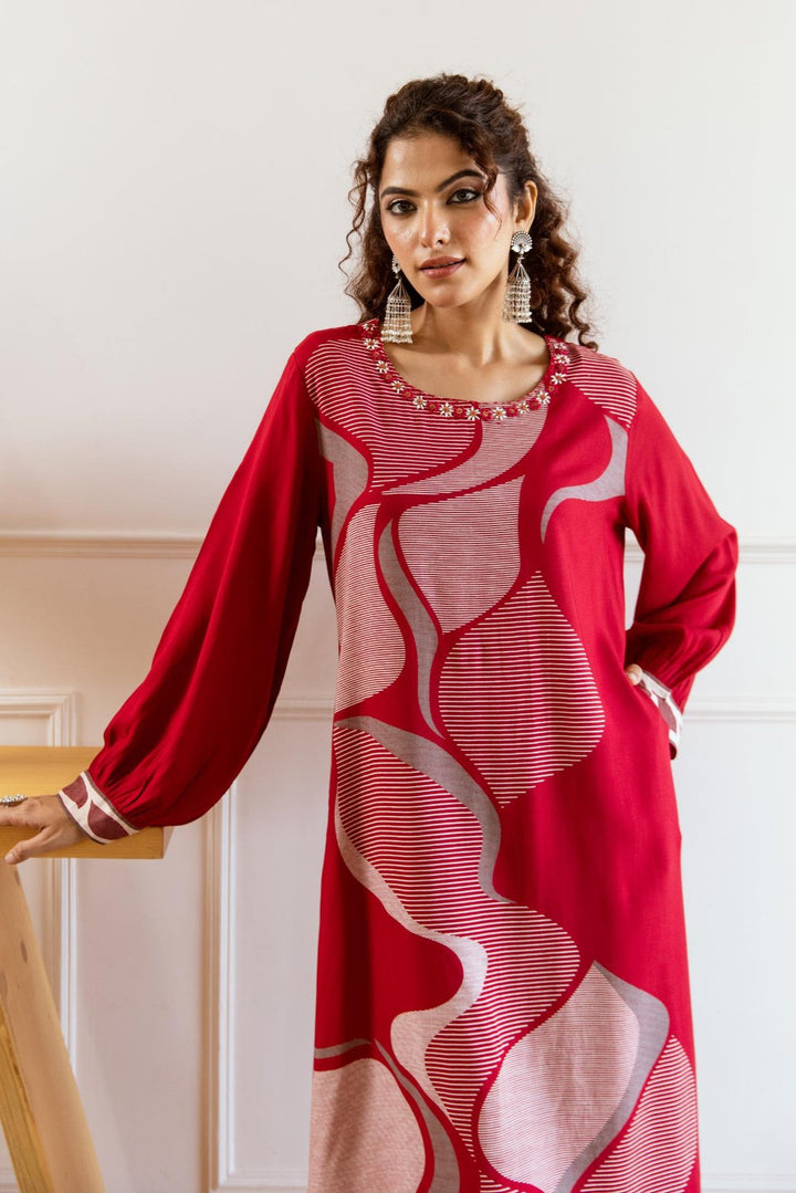 Siya Scarlet Printed Kurta Pant Set