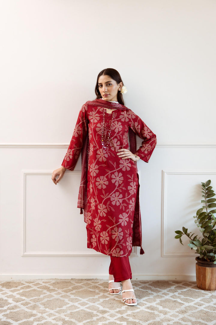 Navdha Carmine Cotton Suit Set