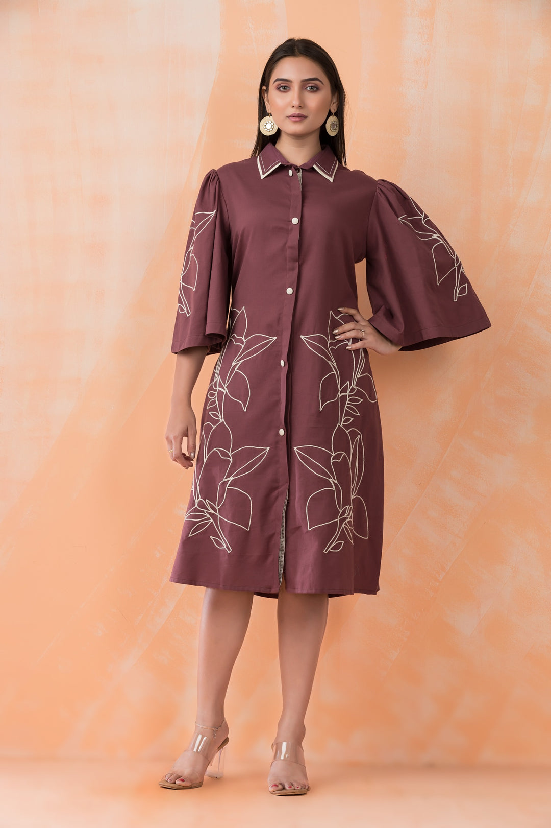 Niharika walnut Embroidery Designer Dress