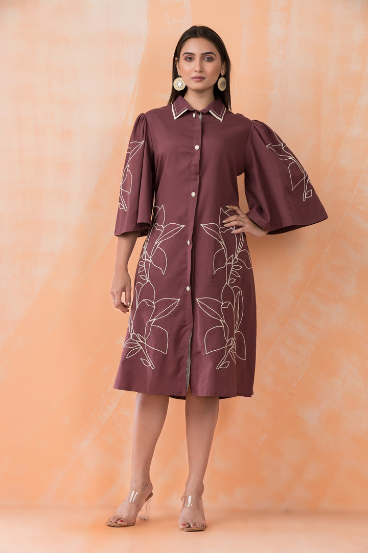 Niharika walnut Embroidery Designer Dress