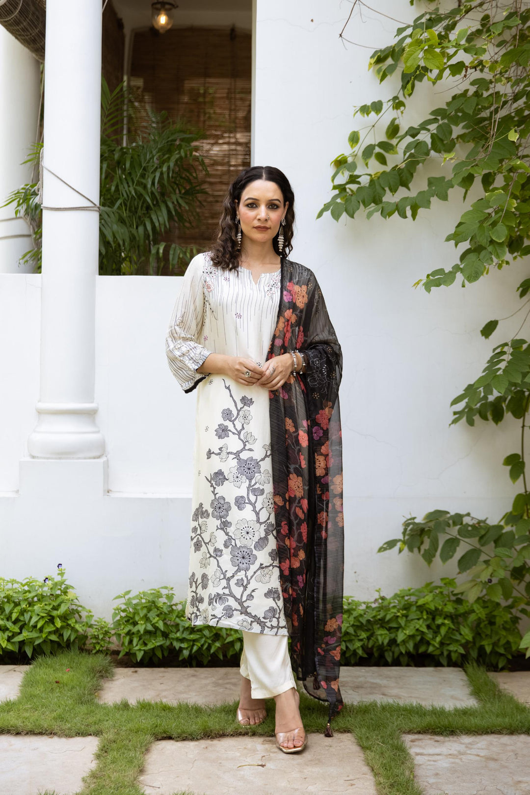 Samiksha Dove Premium Digital Print Muslin Suit Set