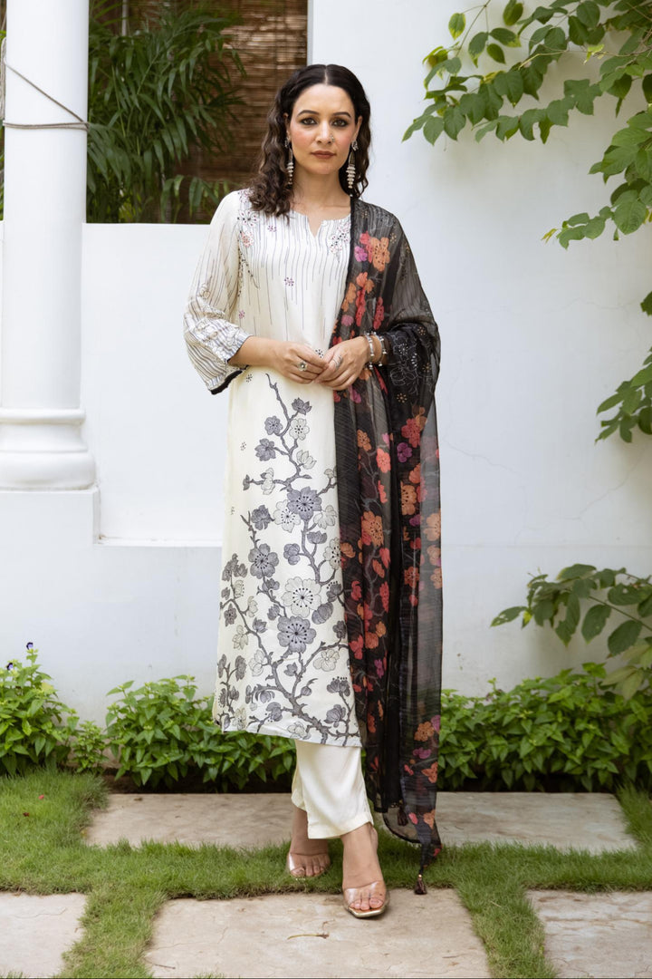 Samiksha Dove Premium Digital Print Muslin Suit Set