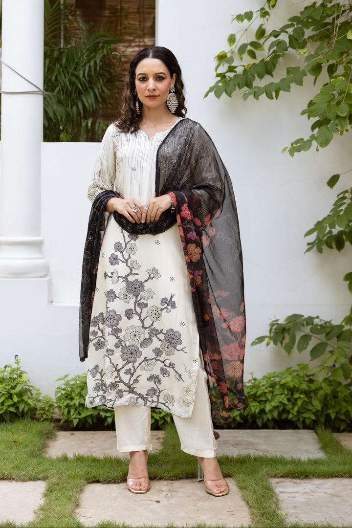 Samiksha Dove Premium Digital Print Muslin Suit Set