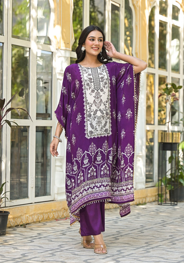 Mehna Orchid Full Heavy Work Kaftan Pant Set