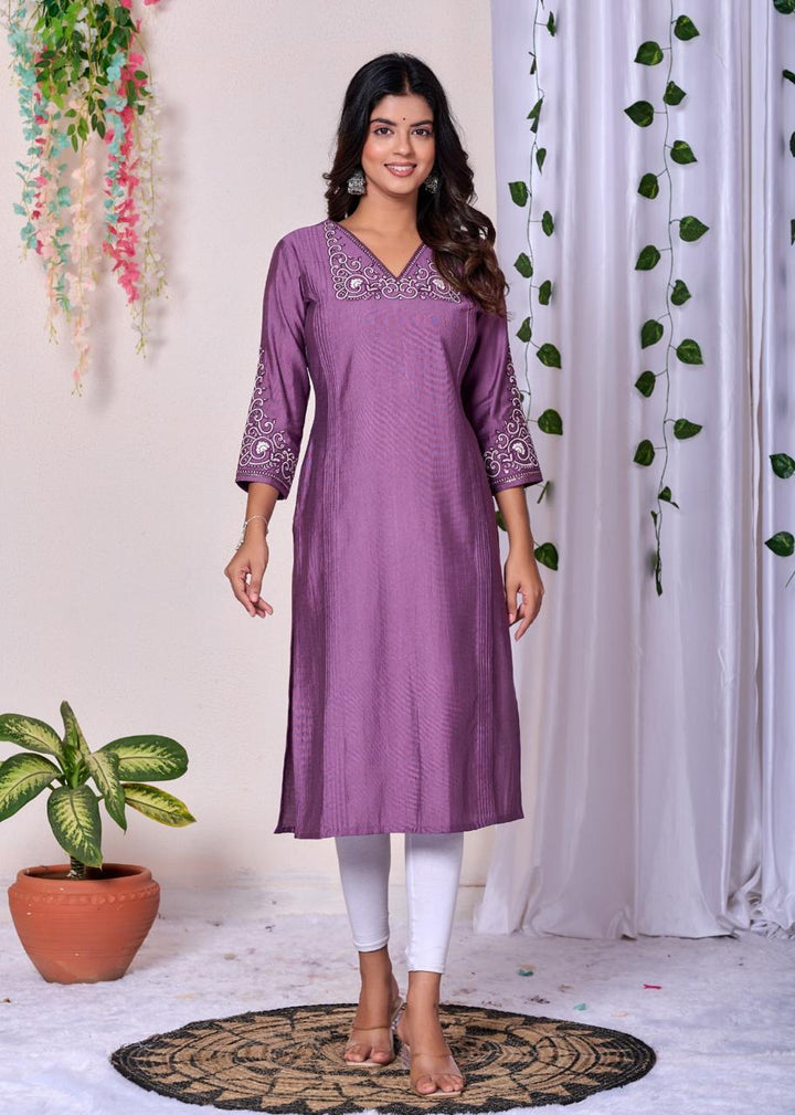SNEHA MAUVE EMBROIDERED KURTI