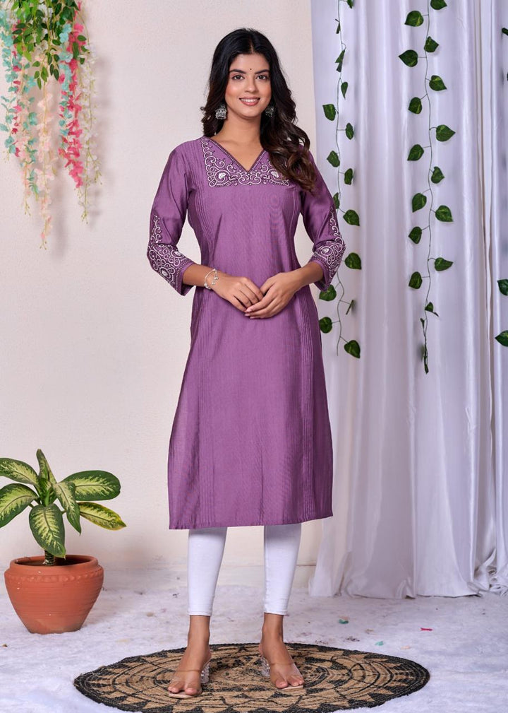 SNEHA MAUVE EMBROIDERED KURTI