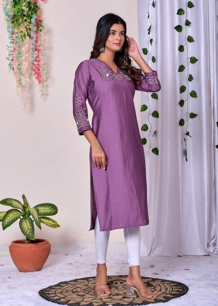 SNEHA MAUVE EMBROIDERED KURTI
