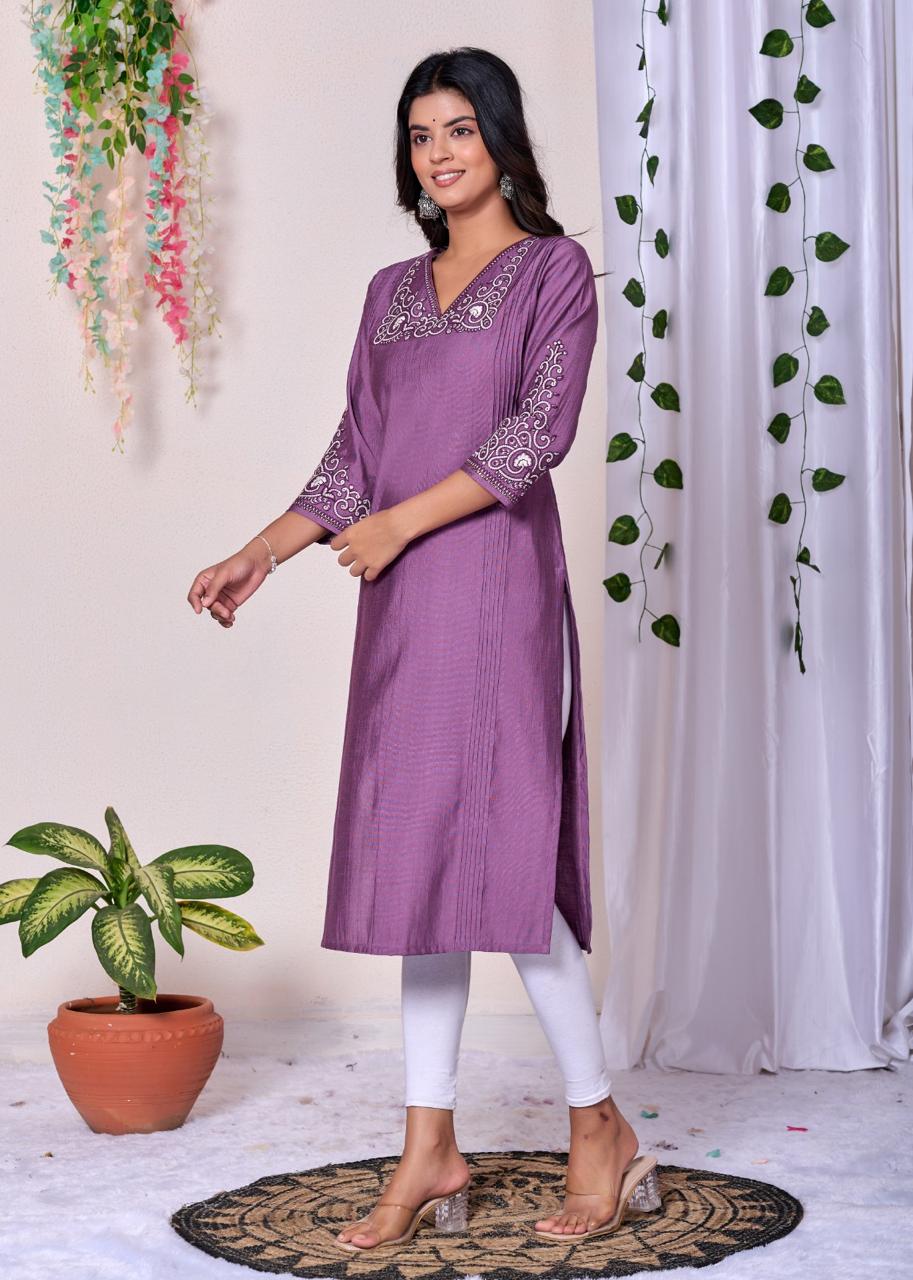 SNEHA MAUVE EMBROIDERED KURTI